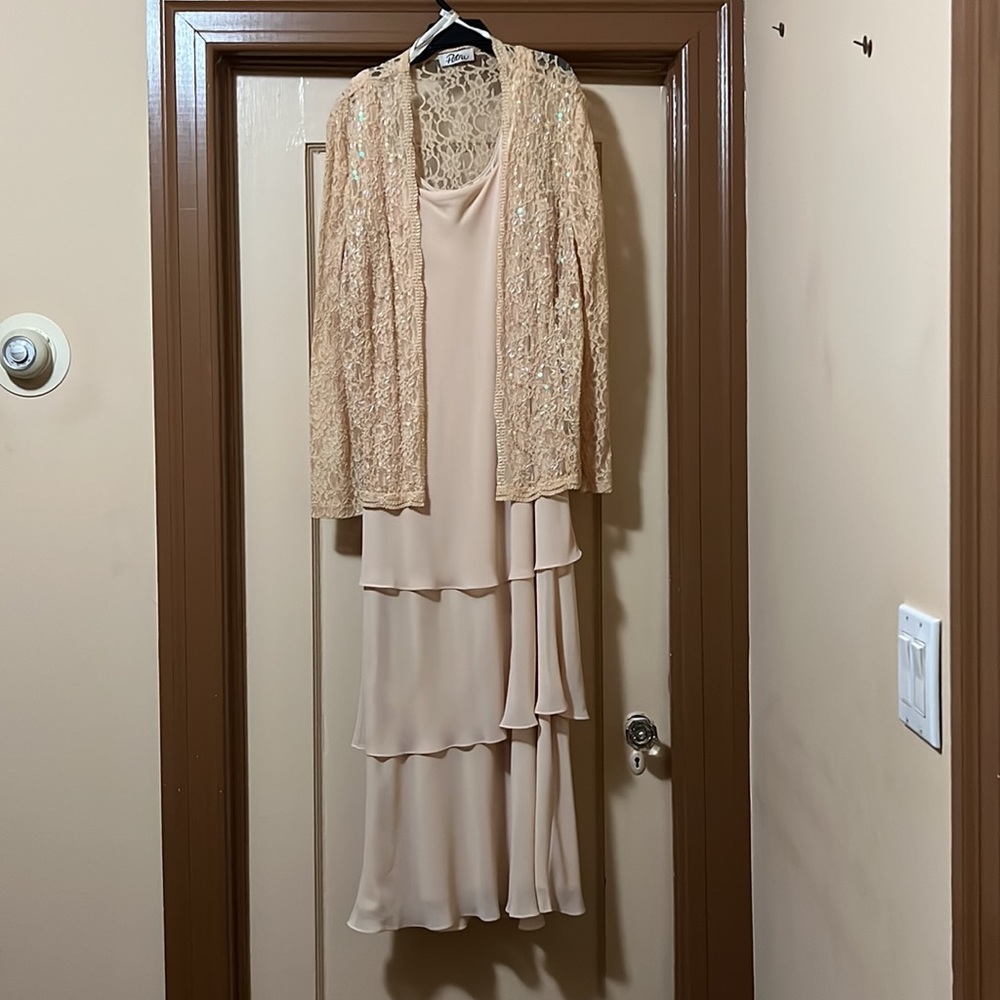 Patra Mother of the Bride Dress in Pale peach with Jacket